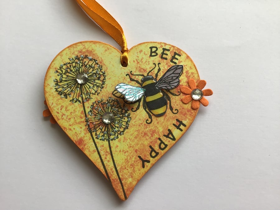 Decorative Bumble Bee Wood Hanging Heart