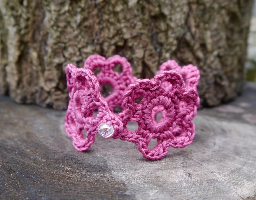 Pink Flower Cuff Bracelet Folksy