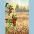 Rowan Tree Landscape Art Print, A5 high quality print
