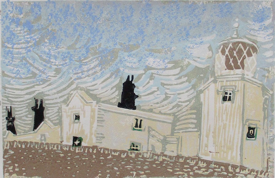 Lizard Lighthouse, Cornwall Original Hand Pressed Linocut Print Limited Edition