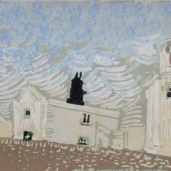 Lizard Lighthouse, Cornwall Original Hand Pressed Linocut Print Limited Edition