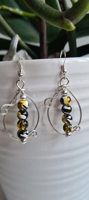 Handmade 925 Silver & Drawbench Beaded Hoop Earrings Unique Gift Boxed Jewellery