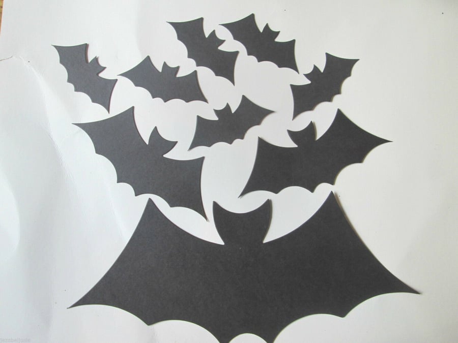 9 x  Black Bat Die Cuts. Silhouettes Hallowe'en Cut-Outs  