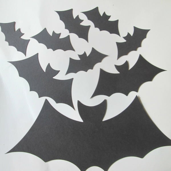 9 x  Black Bat Die Cuts. Silhouettes Hallowe'en Cut-Outs  