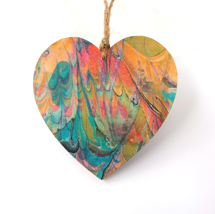 Marbled paper heart hanging decoration valentines wedding anniversary 