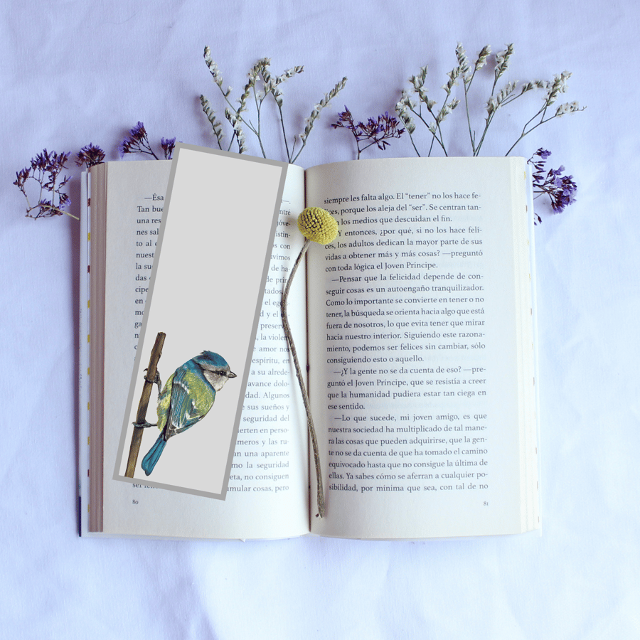 Handmade Blue Tit Wildlife Bird Art Bookmark