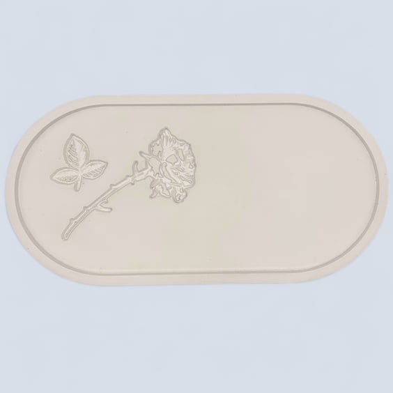 White Large Oval Catchall Tray With Botanical Imprints 