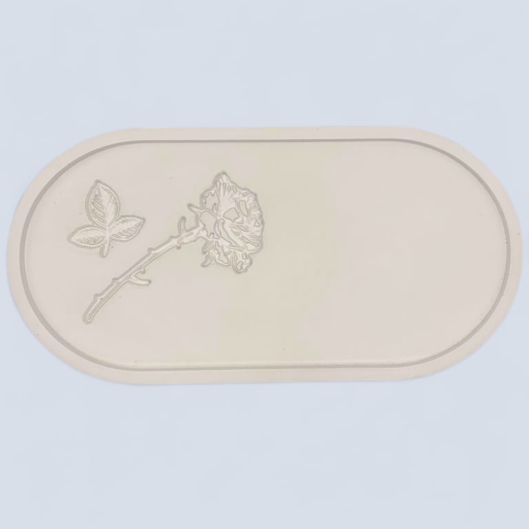 White Large Oval Catchall Tray With Botanical Imprints 