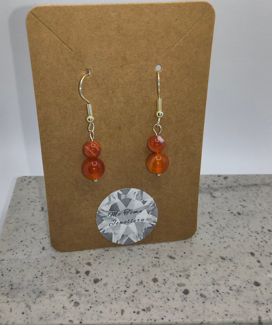 Orange Agate Round Earrings 