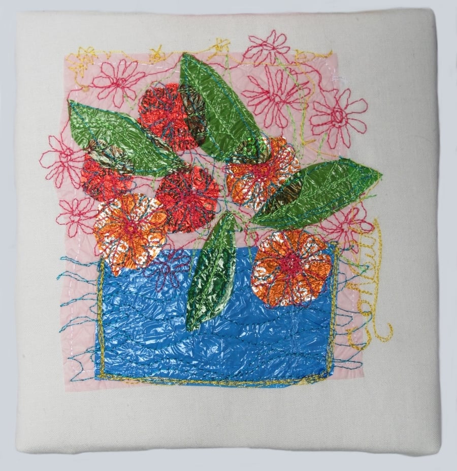 Jazzy Flower Pot -  Free Style Embroidery
