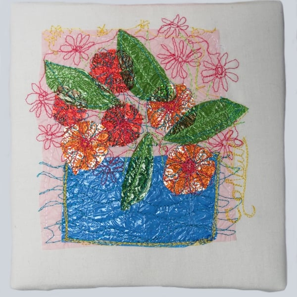 Jazzy Flower Pot -  Free Style Embroidery