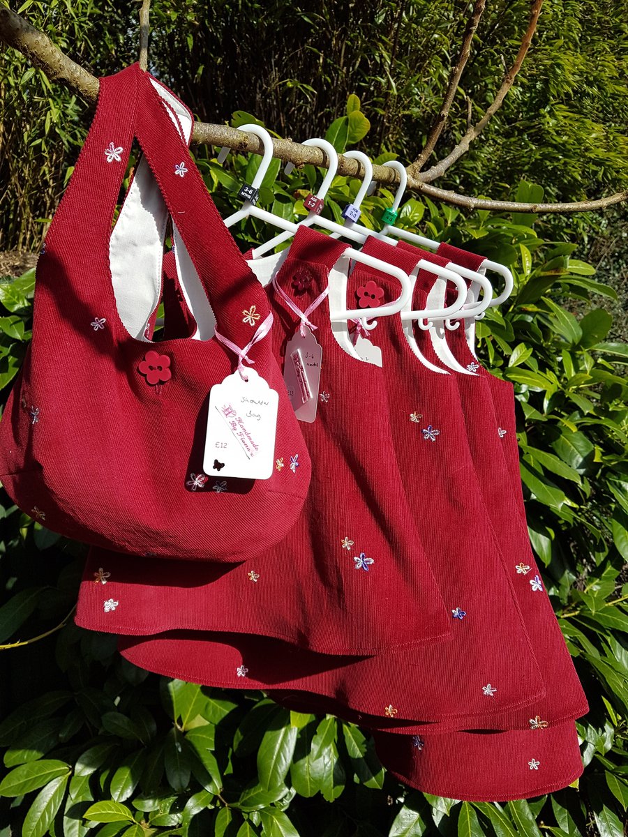 Age: 4-5y. Dark Red Flower embroidered needlecord dress. 