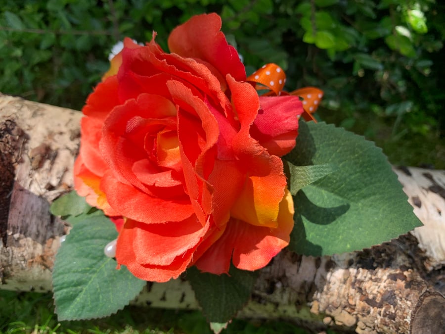 Large Orange Rose Wedding Wrist Corsage