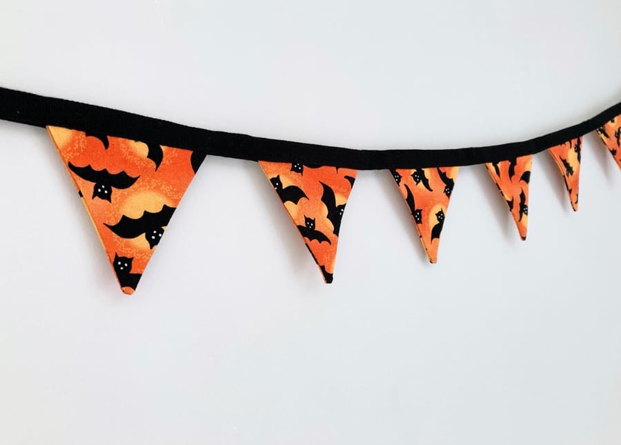 Halloween Bat Bunting: Orange & Black Cotton Mini Garland