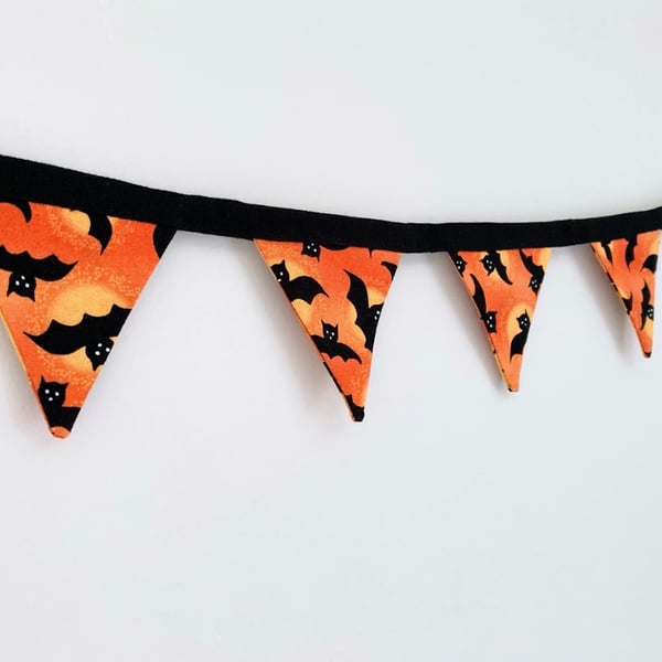 Halloween Bat Bunting: Orange & Black Cotton Mini Garland