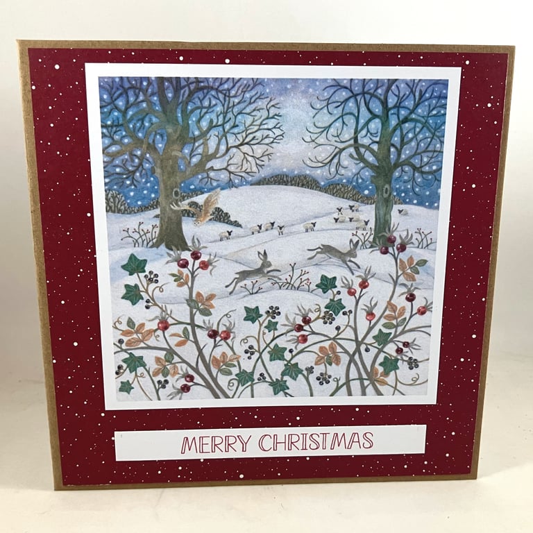 Christmas card - Countryside winter hares