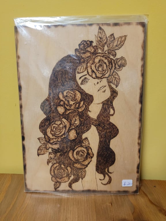 Elegant Woman Pyrography Art