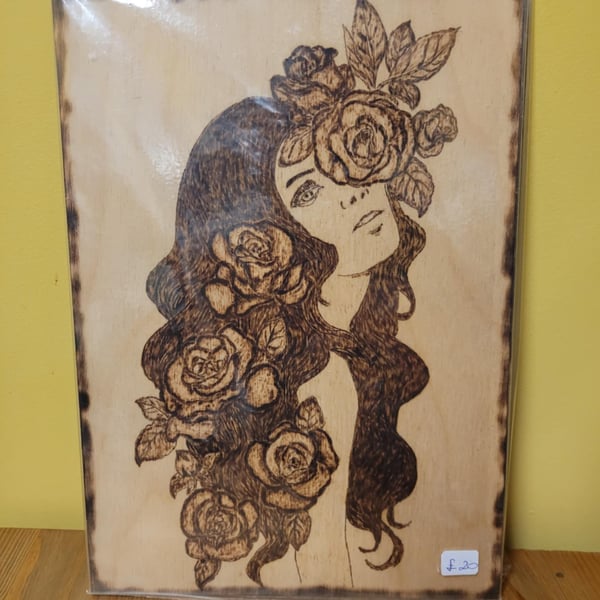 Elegant Woman Pyrography Art