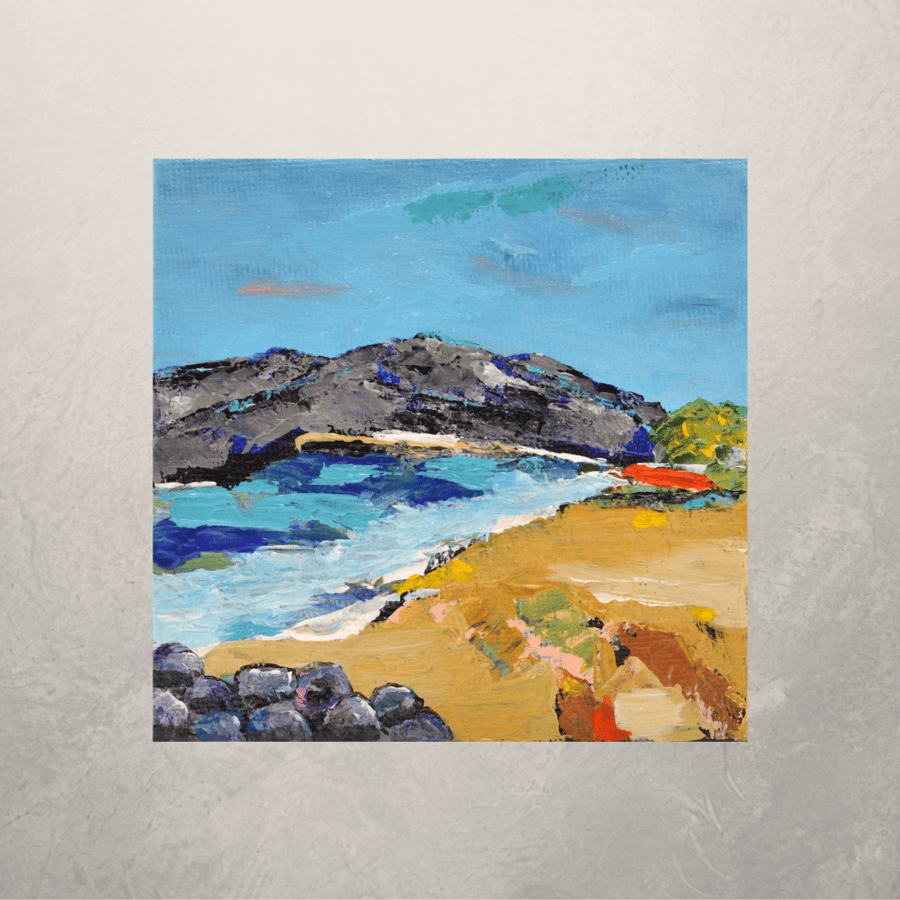 An Acrylic Painting on a Small Canvas of a Scottish Coastline.