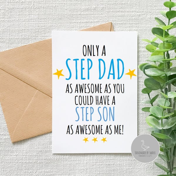 Funny step dad birthday card, Funny card from step son, funny step dad birthday 