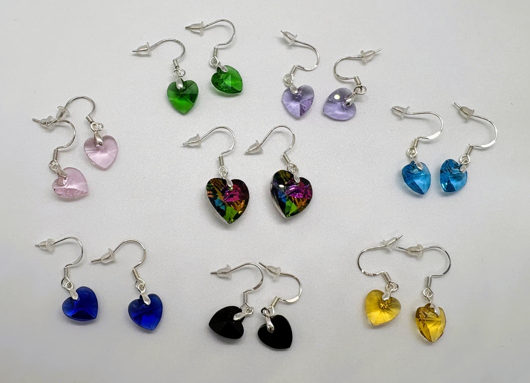 Small Glass Crystal Heart Earrings - multiple options