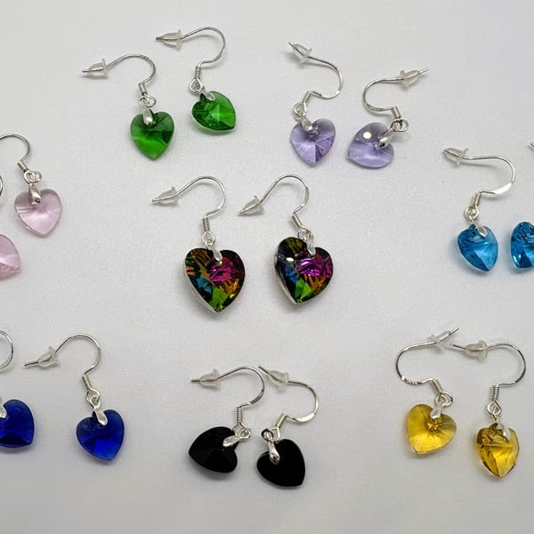 Small Glass Crystal Heart Earrings - multiple options