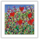 Small framed impasto flower painting - red poppies - acrylics - garden