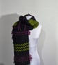 20.Handwoven Long Scarf in Plain Weave in Black, Green and Pink. - Image 2