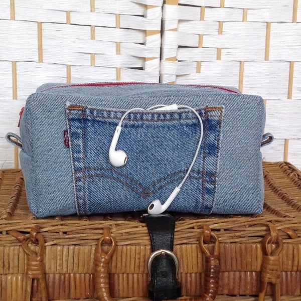 Upcycled Jeans box pouch, toiletry bag