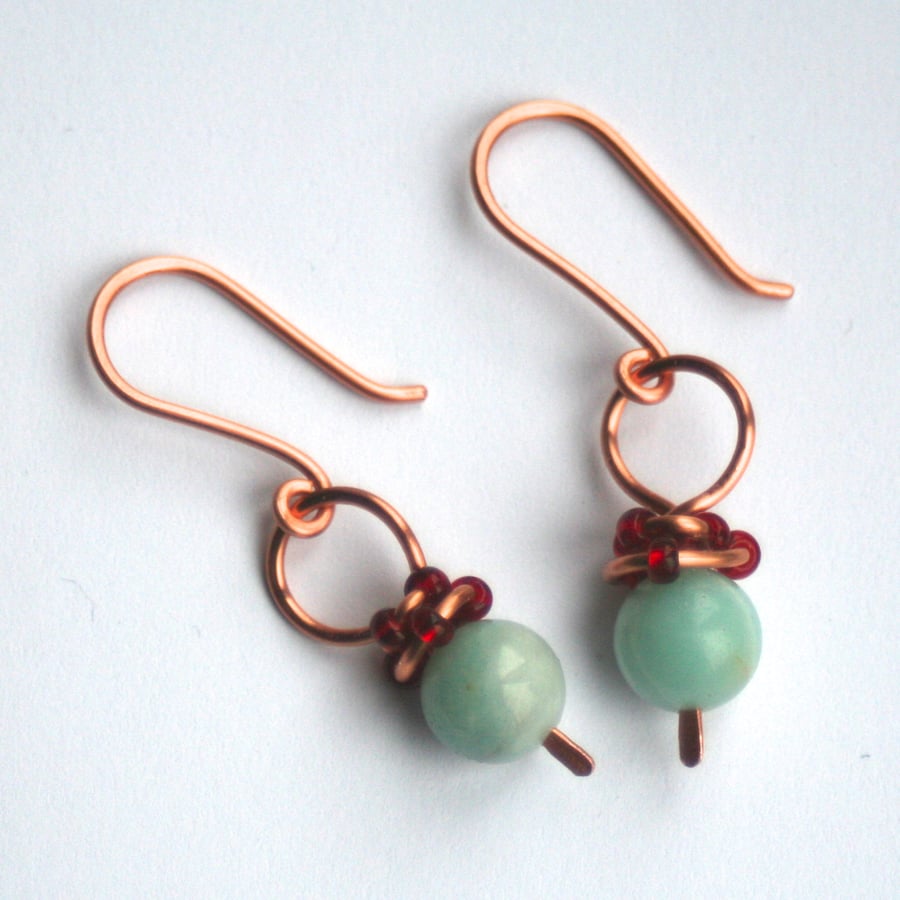 Turquoise and copper hoop earrings