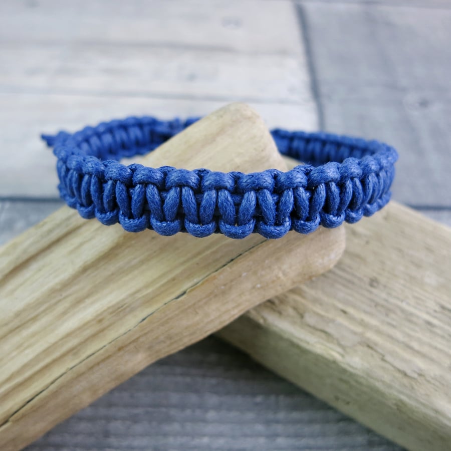 Mens Cotton Cord Macrame Bracelet - Pacific Blue