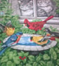 Cat at the Window Watching the Birds in the Garden Fabric Shopping Bag - Image 3