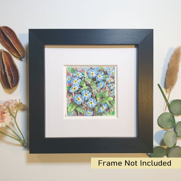 Forget me not flowers, original art miniature, tiny artwork