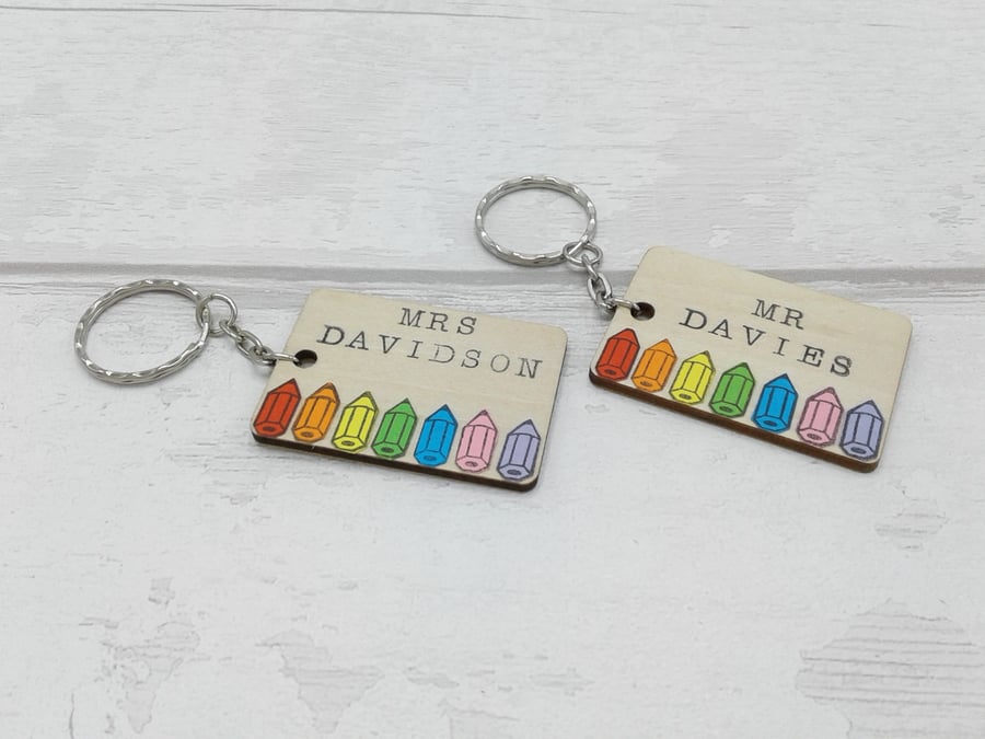 Personalised key rings. Teacher thank you gifts. Set of 4. 