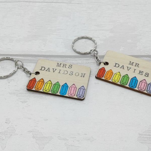 Personalised key rings. Teacher thank you gifts. Set of 4. 