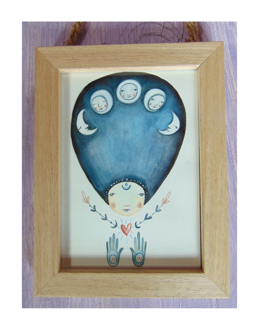 I am the moon small original painting framed