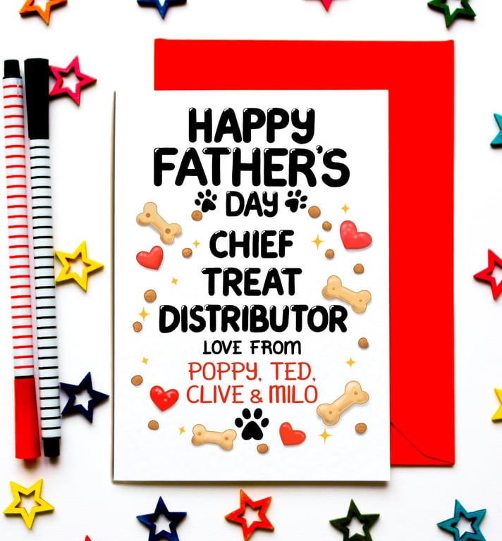 Personalised Dog Dad Father's Day Card, Chief Treat Distributor
