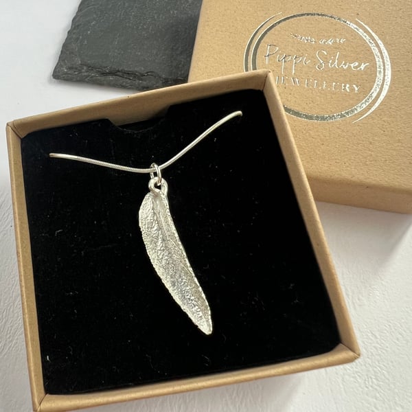 Silver sage leaf pendant necklace