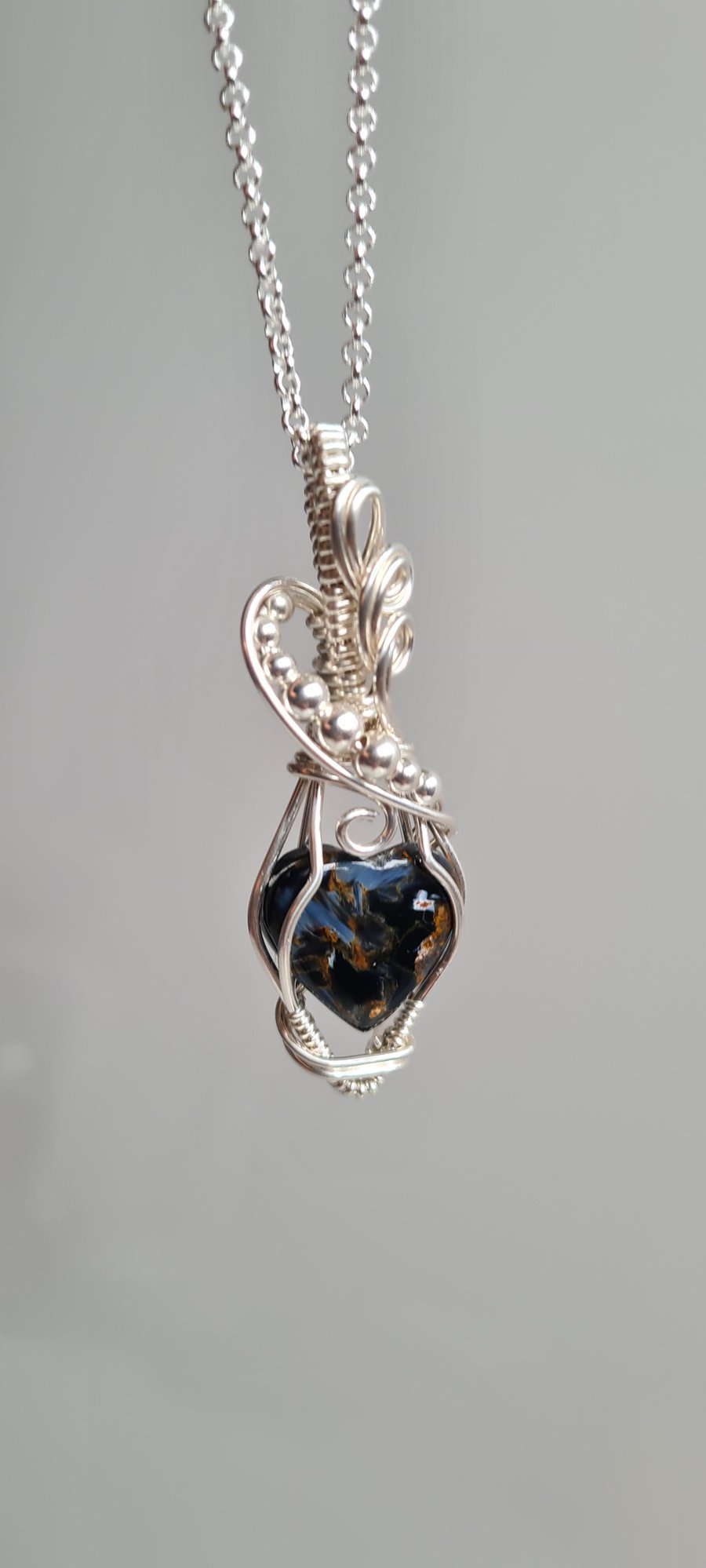 Handmade 925 Silver & Natural Pietersite Necklace Pendant with Chain Gift Boxed 