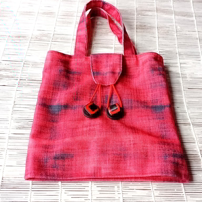 Hand held, Decorative TOTE Bag, RED with Charcoal Grey