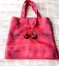 Hand held, Decorative TOTE Bag, RED with Charcoal Grey