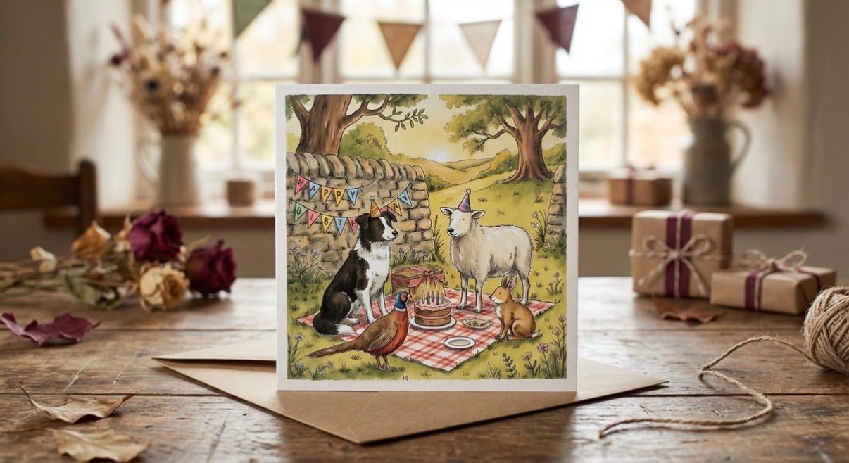 Hand Illustrated Farm Animal Birthday Card, 5x5 Greeting Card