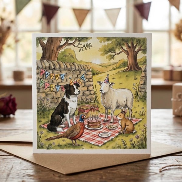 Hand Illustrated Farm Animal Birthday Card, 5x5 Greeting Card