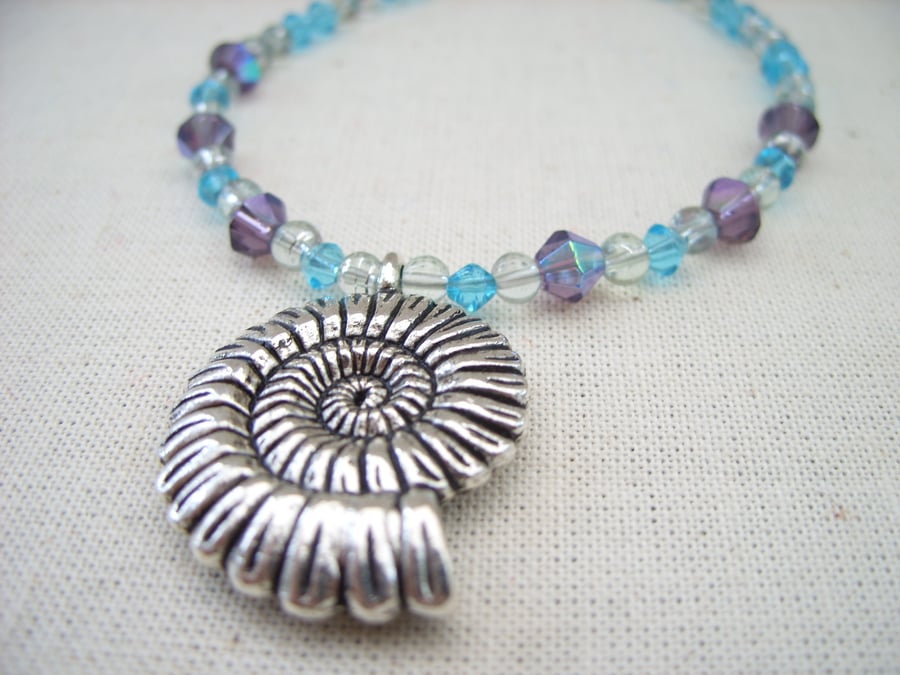 SALE Ammonite Lilac and Blue Necklace
