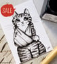 SALE - Sad Tabby Cat Wearing a Sling - Inktober 2019 - Day 19 - Ink Drawing - Image 1