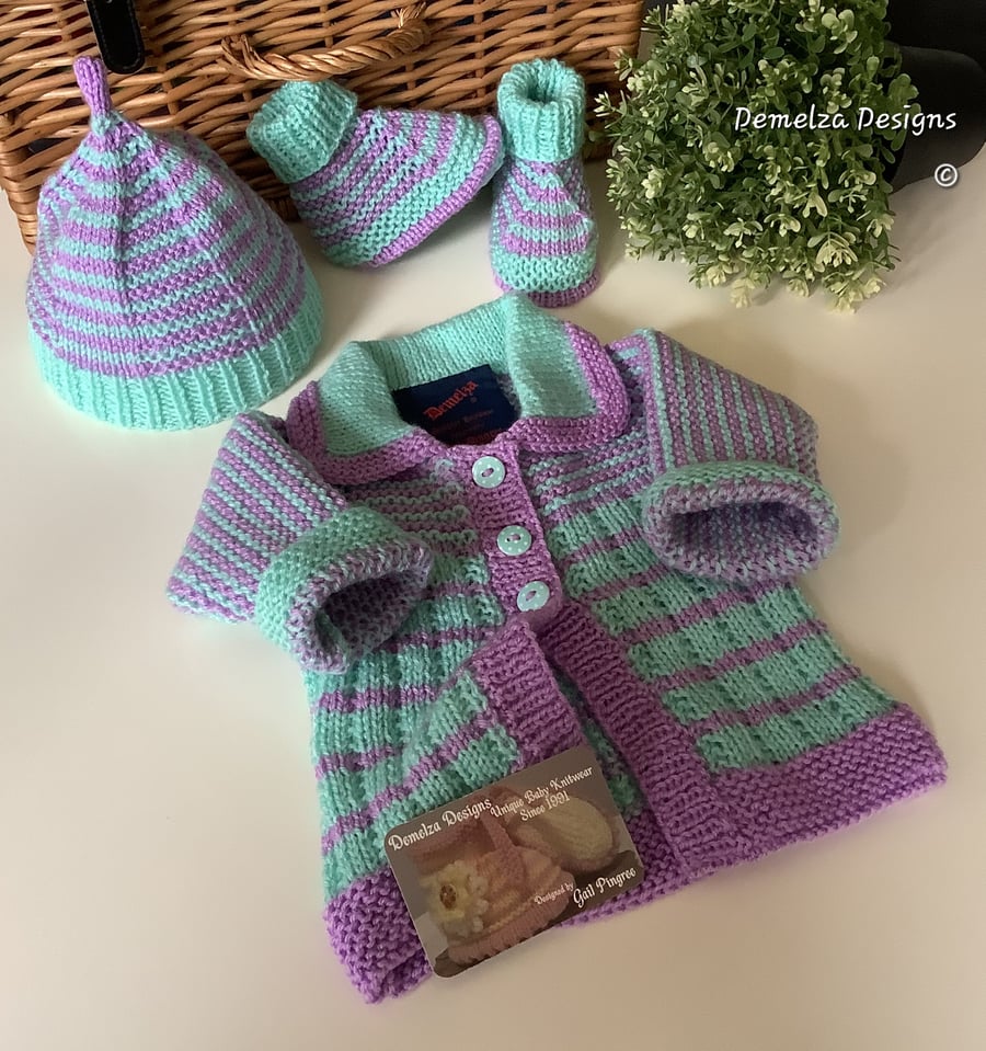 Long Baby Jacket- Layette Gift Set Hand Knitted Size 0-3 months
