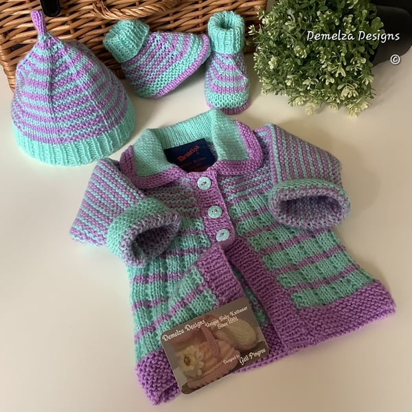 Long Baby Jacket- Layette Gift Set Hand Knitted Size 0-3 months