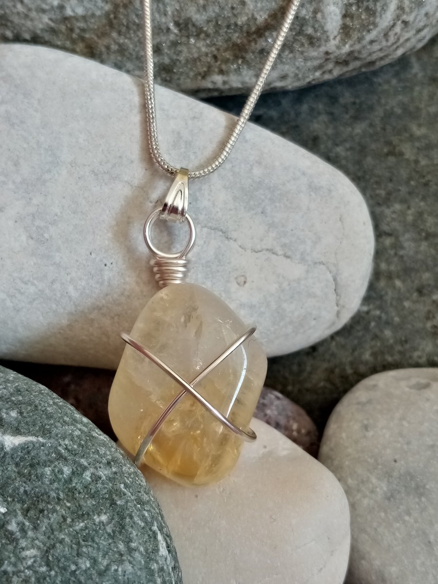 Wire-wrapped natural Citrine tumble stone 