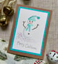 Christmas card, hand painted original, snowman with added sparkle - Image 2