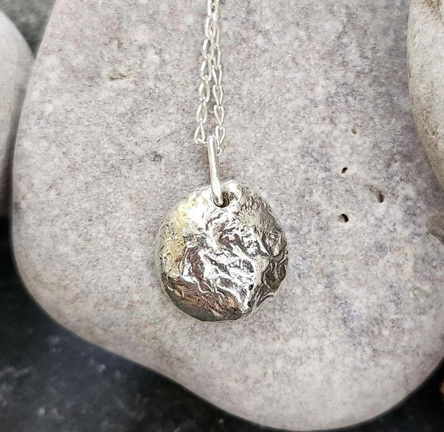Recycled silver pebble pendant